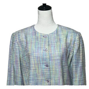 Alfred Dunner Tweed Blazer Womens 16 Blue Purple Pastel Rainbow Button Up Career